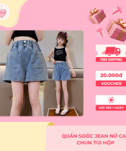 Quần soóc jean nữ cạp chun túi hộp