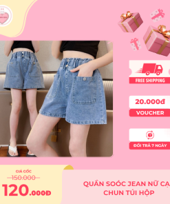 Quần soóc jean nữ cạp chun túi hộp