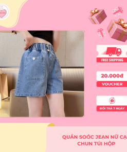 Quần soóc jean nữ cạp chun túi hộp