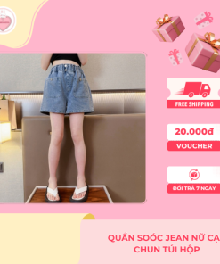 Quần soóc jean nữ cạp chun túi hộp