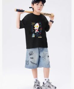 Quần Short Jean Lửng Bé Trai Kaki Họa Tiết Cá Tính